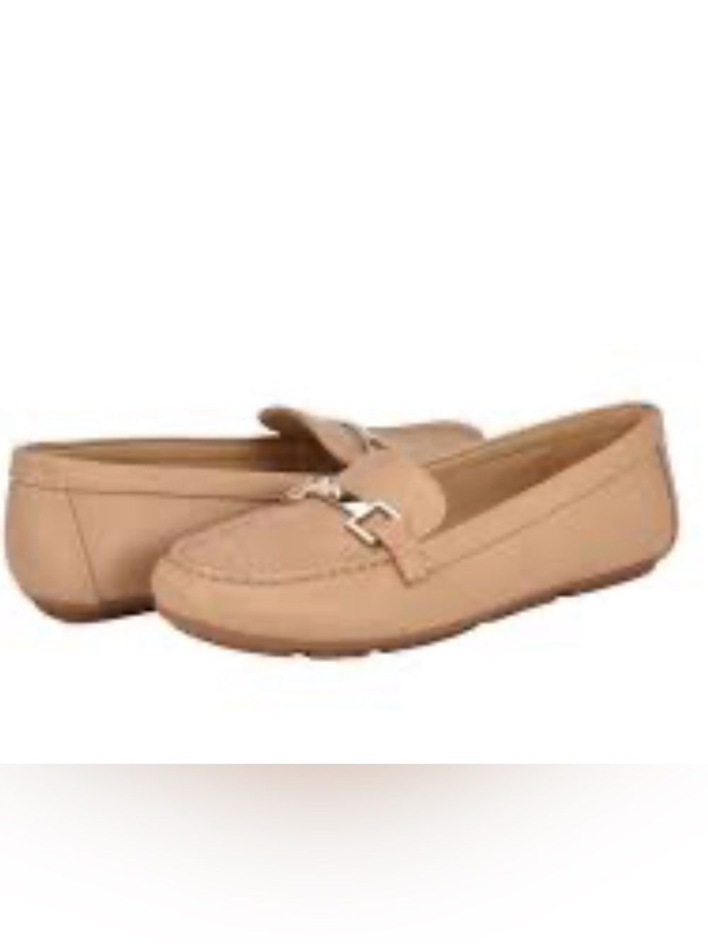 EUC Calvin Klein Beige Leather Moccasin Loafers with Gold Hardware